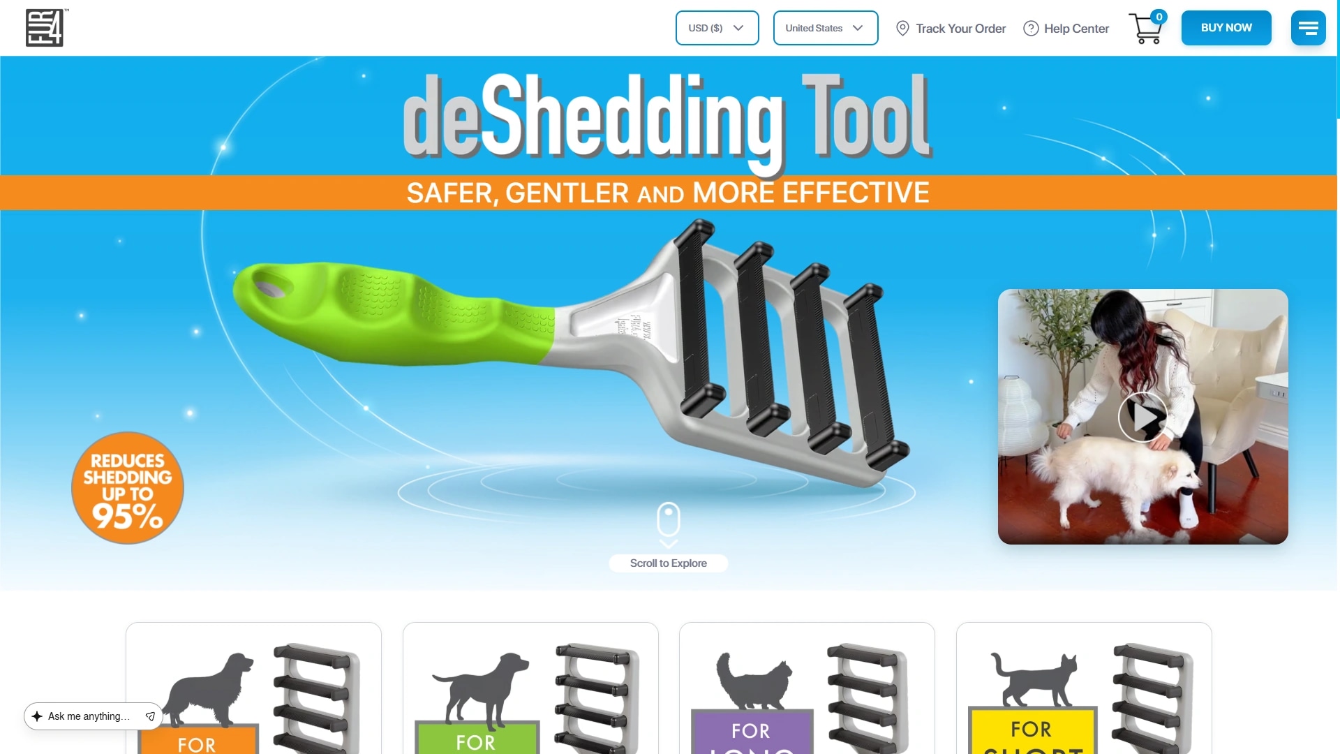 FUR4 direct storefront showing the deShedding Tool product page